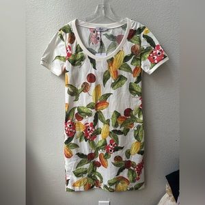 ISOLDA tropical palm fruit tshirt white short sleeve dress womens 4 NWT